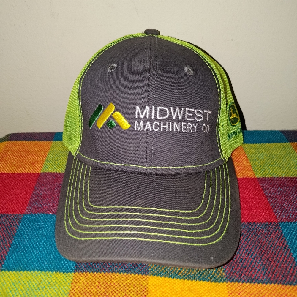 John Deere x Midwest Machinery Co Embroidered Trucker Mesh Strap-on Hat Cap
